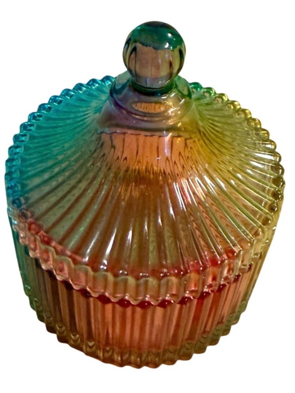 Colorful Rainbow Gradient Glass Jar with Lid Decorative Bowl 10oz Candy Jewelry